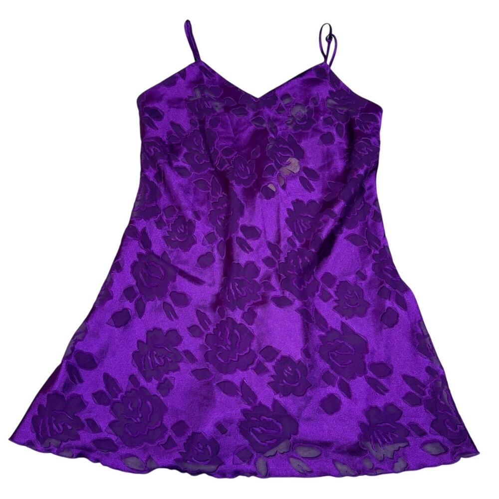 Vintage Victoria's Secret Womens Size S Purple Short Floral Slip Dress Bow Back